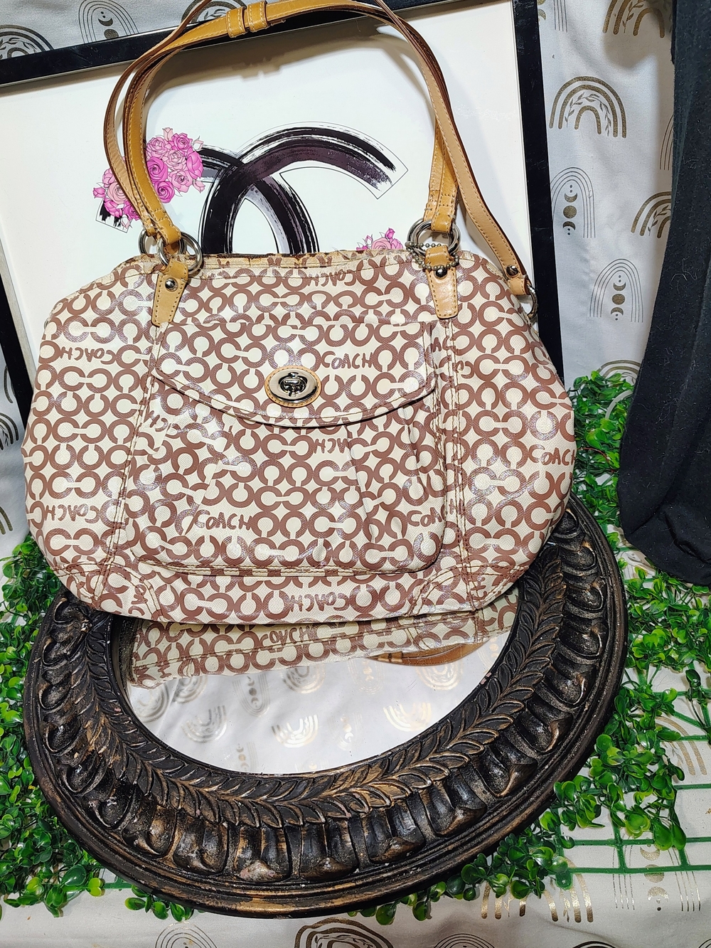 Coach Signature Canvas Shoulder Bag in Brown/Tan